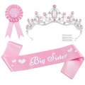 Pinkfarbenes Big Sister Geburtstagsset mit Schärpe, Diadem und Medaille für Partys - Tiara Schärpe und Abzeichen / Rosa