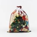 Christmas drawstring gift bag with festive snowman and tree illustration on white background - Christmas Tree / 24x32cm