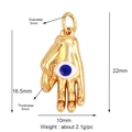 Gold plated copper Hamsa hand pendant with blue evil eye charm and size dimensions - Gold Blue Eye Hamsa Style (K086724K2-1)
