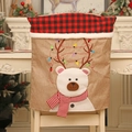 Christmas burlap chair cover with cute 3D bear design and red plaid trim decoration - Christmas Bear Style
