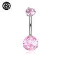 G23 titanium navel piercing ring with pink zircon stones and internal threading - 1.6x10mm / Silver + Pink Zirconia