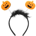 Detail of Halloween pumpkin headband with orange felt motifs and black feather trim - 5# Pumpkin