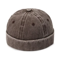 Classic dark brown washed denim docker hat with retro streetwear rolled cuff design - Adjustable / Coffee