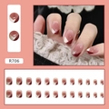 French geometric press-on nails with dark red and nude pink blocks and gold glitter - R706 Triangular French Style (Glue Type)