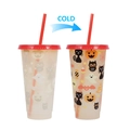 Halloween theme plastic cold sensitive color changing cup with black cat and pumpkin pattern - 701-800ml / Halloween Theme (Red)