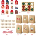 Set de 24 bolsas de regalo de Navidad en papel kraft con etiquetas de calendario y clips - Estilo 623+586 (Cuerda Roja y Blanca + Pinzas + Pegatinas 24 Sets)