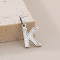 Pendentif lettre K en acier poli avec incrustation nacre sur fond en pierre naturelle - Pendentif Lettre K (KP115549-K)