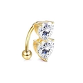 Piercing all'ombelico in acciaio dorato con due zirconi cubici a forma di cuore - XY-1 Pendente a Cuore