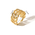 Adjustable 18k gold plated stainless steel ring featuring a hollow leaf feather design - Leaf Style (NB-R2023016)