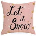 Federa natalizia rosa con scritta Let it Snow e fiocchi di neve in tessuto lino - 45x45CM Lino Singola Faccia / Let it Snow Fiocco di Neve