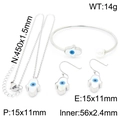 Silver stainless steel jewelry set featuring blue Evil Eye and Hand of Fatima charms - Hamsa Hand Pendant Necklace / Steel