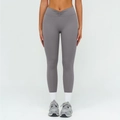 Legging de yoga taille haute gris violet avec ceinture en V et détails froncés - S / Bas / Gris Foncé