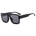 Chic oversized square sunglasses in black frame with silver rivets and grey lenses - Black Frame Grey Lens