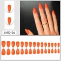 Glossy bright orange almond shaped press-on nails set in a 24-piece full layout display - Bright Orange Style (LHSD-26)
