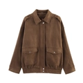 Giacca da pilota vintage in finto camoscio marrone con tasche a patta stile utility donna - XS / caffè