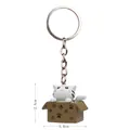 3D cartoon white cat in box keychain with silver metal ring and chain 3cm pendant - Keychain / Box White Cat