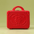 Mini valise de maquillage rouge 14 pouces rigide avec texte BRING WEALTH et texture - Rouge du Nouvel An (Caractère Chanceux)