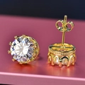Elegant gold crown stud earrings featuring large round cut cubic zirconia stones - Crown Earrings 1 Carat Gold Led-50