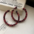 Retro hoop earrings with red and black spiral fabric wrap and golden metal accents - Spiral Pattern Round Style (48#)