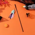 Halloween cat teaser wand with mint green fish plush, white feathers and purple ribbons - Light Blue Fish Halloween Toy