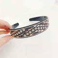 Blue and champagne rhinestone headband with floral geometric patterns on black base - Champagne Crystal Navy