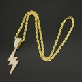 Close-up of a gold twist chain necklace with a lightning bolt pendant in pink and white crystals - Gold Lightning Pendant + 60CM Twist Chain