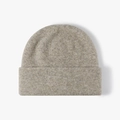 Minimalist winter cuffed knitted beanie hat in oatmeal grey blend for outdoor warmth - One Size / Dark Khaki