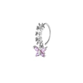 Silver butterfly pendant nose ring with pink and clear cubic zirconia stones - Pink Zirconia Butterfly Style - Silver (BH089-3)