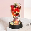 Preserved red rose in glass dome with LED lights on black base for Valentines Day gift - Red Carnation Light + Gift Bag + Teacher's Day Card