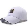 Classic white structured baseball cap with vintage embroidered patch and lettered brim trim - White