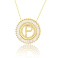 Golden sunburst necklace pendant with letter P and shimmering pavé zirconia - Gold Letter-P