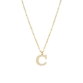 Gold letter C pendant necklace with cubic zirconia pave on a thin O-chain for women - Gold-C