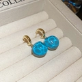 Detailed macro view of blue water-ripple glass drops on golden hook earrings - Gold-Blue (34# Silver Pin)