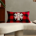 Funda de cojín de cuadros rojos y negros con copo de nieve blanco bordado - Copo de nieve / 30*50cm (Sin Inserto)
