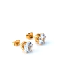 Minimalist 18K gold plated stainless steel stud earrings with round clear crystals - Round Claw Zirconia Studs Gold (MS-108)