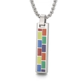 Rainbow grid pendant necklace with rectangular stainless steel geometric tag - Silver Checkered Rainbow Style (KP100472)