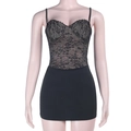 Sexy black lace patchwork camisole and bodycon mini skirt set for women's party wear - XS / Black