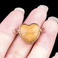 Yellow spotted natural stone heart connector with gold trim and dual connection rings - Picture Jasper Double Hole (Gold)