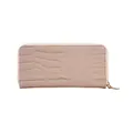Portafoglio lungo da donna con zip in rosa tenue con trama a coccodrillo e zip dorata - Bianco
