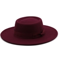 Cappello fedora in feltro di lana a tesa larga color bordeaux con fiocco in nastro - M (56-58cm) / Borgogna