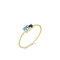925 Sterling Silber Drehring mit blauem Edelstein und Goldbeschichtung - US 5 / Doppelter Blauer Stein Gedrehter Gold Stil (RHR904G)