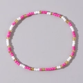 Fashionable beaded bracelet with alternating pink, white and gold seed beads for women - Dark Pink White Gold