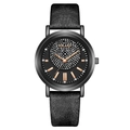 Fashion women's quartz watch featuring a starry rhinestone dial and black leather strap - Black