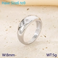Minimalist silver stainless steel star ring with cubic zirconia stones, 8mm width - Star Engraved Style (KR111577-GC)
