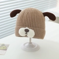 Détail du bonnet d'hiver pour bébé avec oreilles de chiot et maille côtelée - 6 mois - 2 ans / Kaki