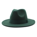 Detail of dark green wool fedora with wide brim and matching grosgrain ribbon - Dark Green