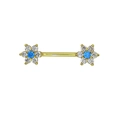 Golden stainless steel nipple ring with blue stone flower and clear crystals - No.4 Blue (18K Gold Plated)