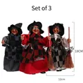 Lot de 3 sorcières d'Halloween suspendues avec balais en tissu gris, rouge et beige - Lot de 3 (Rouge/Gris/Carreaux)