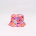 Pink floral print sun hat for kids featuring a wide brim and colorful flower pattern - One Size (48-53cm Circumference) / Rose Red