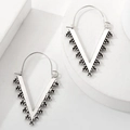Vintage silver hollow V-shaped hoop earrings with beaded edge and bohemian style - Antique Silver (4894)